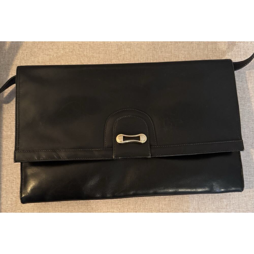 Vintage 50s Koret Black Leather Handbag Red Interior - Picture 2 of 8